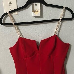 Red Zara Midi Dress with Pearl Straps